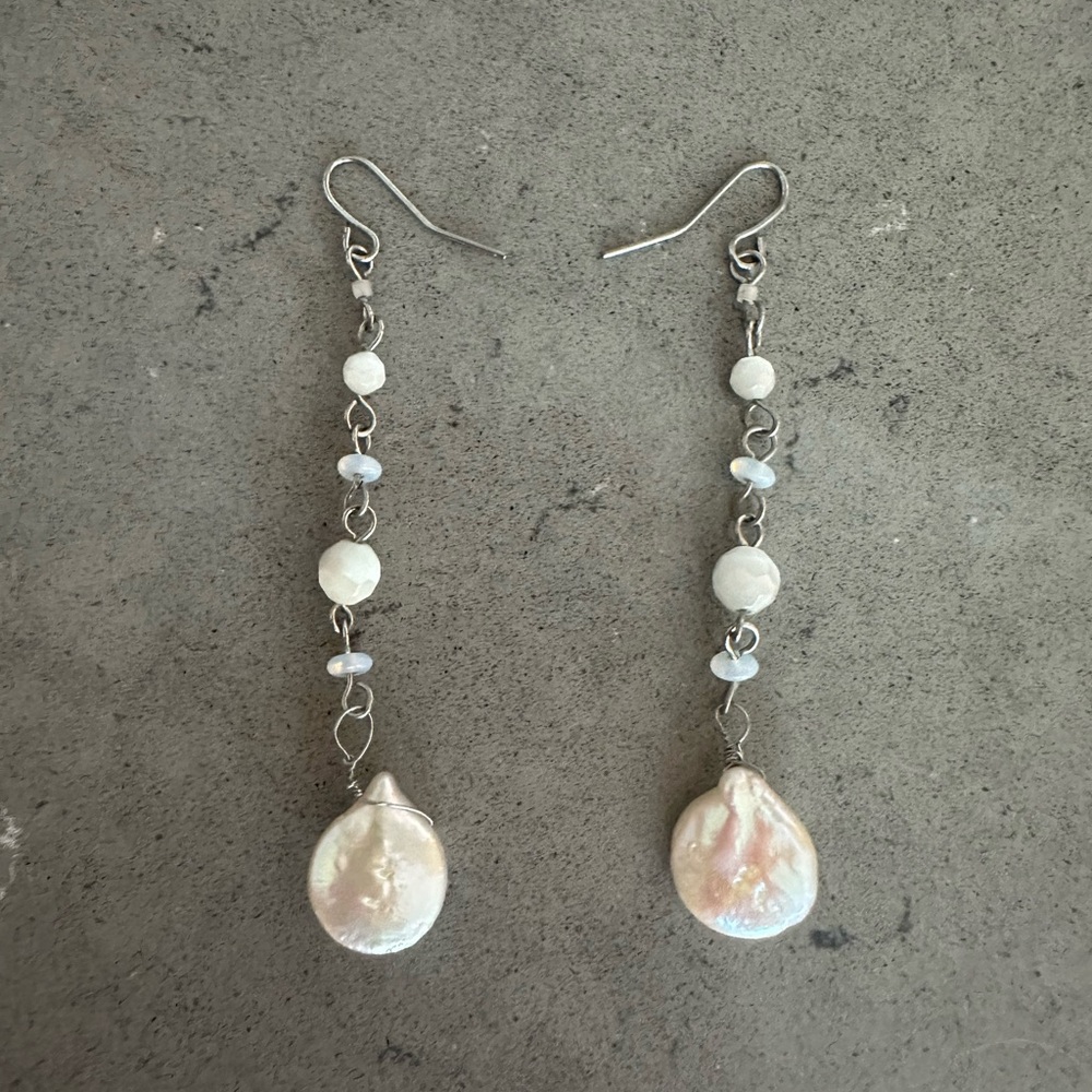 EUC Silver and White Mother of Pearl Drop Earrings